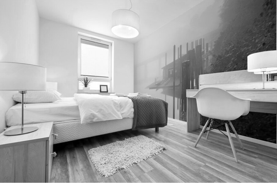 Fort Langley British Columbia Fog Black and White Mural print