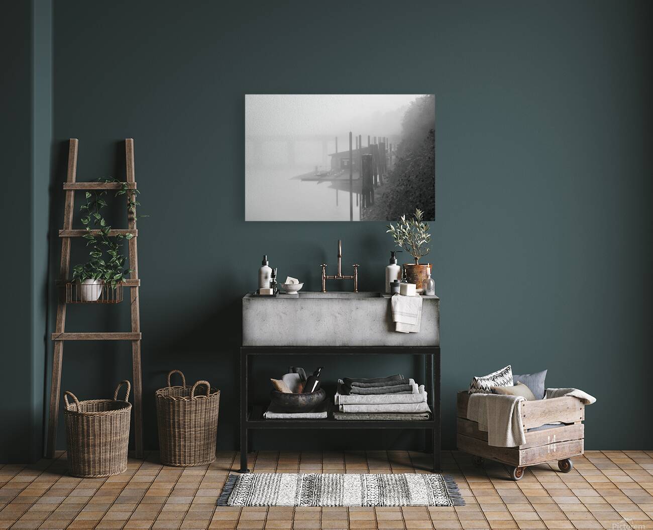 Fort Langley British Columbia Fog Black and White Reproduction